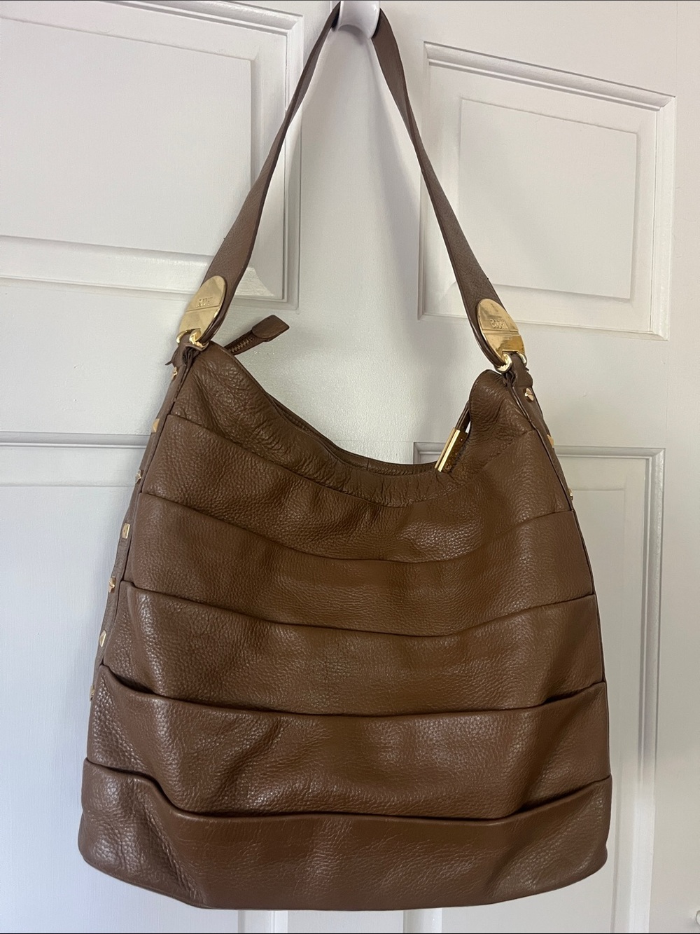 BODHI Quilted Studded Brown Leather Hobo Bag